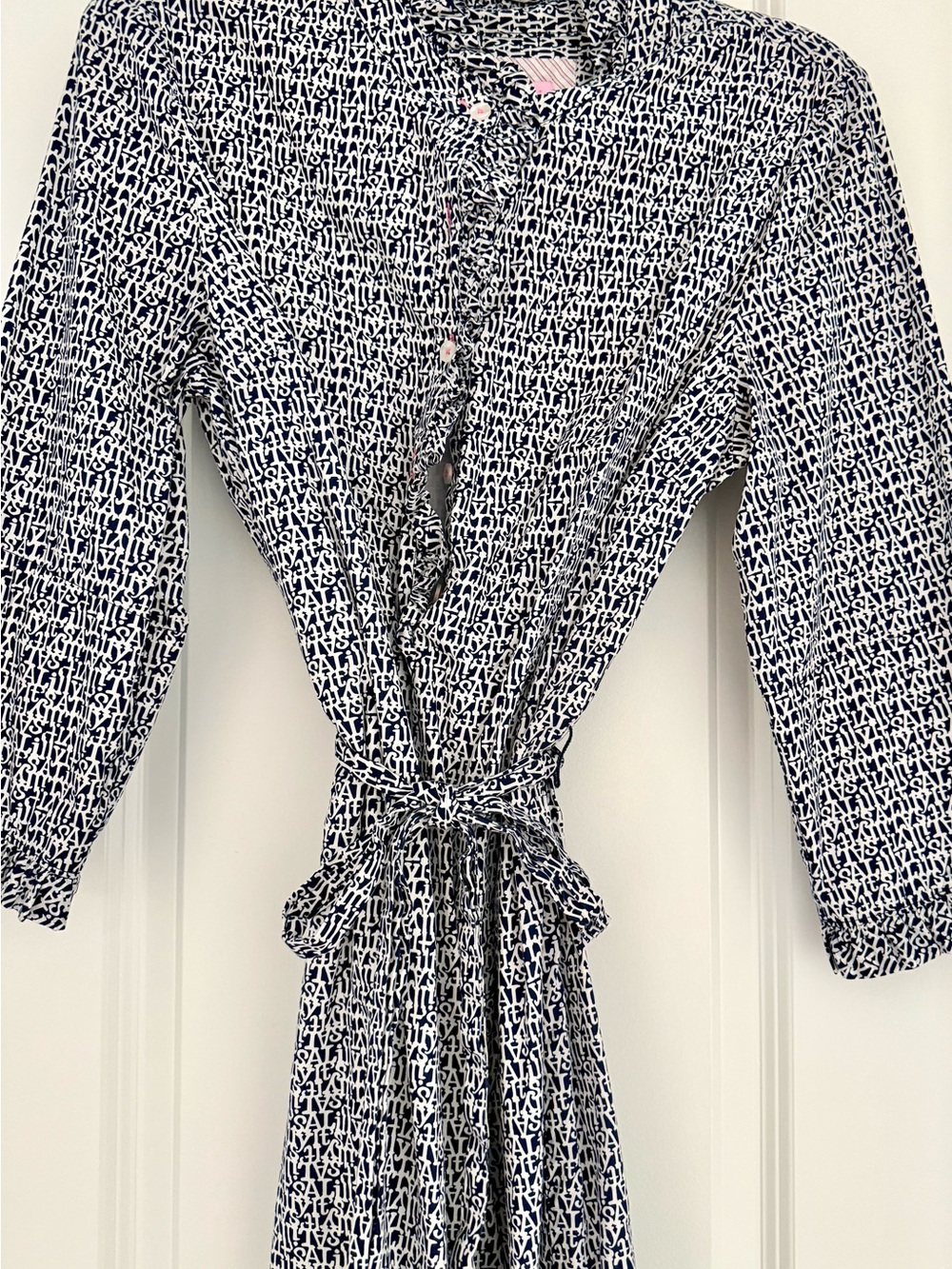 Lilly Pulitzer Navy & White Printed Tie-Waist Shirt Dress